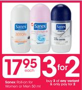 Sanex Roll-On For Women Or Men-50ml