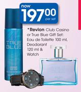 Revlon Club Casino Or True Blue Gift Set:Eau De Toilette-100ml, Deodorant-120ml & Watch