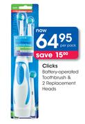 Clicks Battery-Operated Toothbrush & 2 Replacement Heads-Per Pack