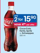 Coca-Cola Fanta, Sprite Or Schweppes-2x500ml
