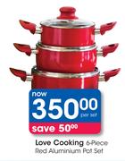 Love Cooking 6 Piece Red Aluminium Pot Set