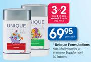 Unique Formulations Kids Multivitamin Or Immune Supplement 30 Tablets-Per Pack