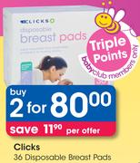 Clicks 36 Disposable Breast Pads-2's Pack