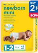 Clicks Value Pack 42 Disposable Nappies Newborn Mini-2's Pack