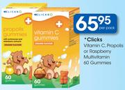 Clicks Vitamin C, Propolis Or Raspberry Multivitamin 60 Gummies-Per Pack