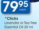 Clicks Lavender Or Tea Tree Essential Oil-20Ml Each