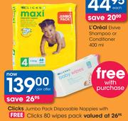 Clicks Jumbo Pack Disposable Nappies With Free Clicks 80 Wipes Pack