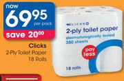Clicks 2-Ply Toilet Paper 18 Rolls-Per Pack