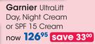 Garnier Ultralift Day, Night Cream Or SPF 15 Cream-Each
