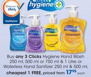 Clicks Hygiene Hand Wash 250/500/750ml &1L Or Waterless Hand Sanitizer 250/500ml