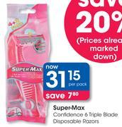 Super-Max Confidence 6 Triple Blade Disposable Razors-Per Pack