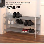 Spaceo Studio Shoe Rack White W90cm x D35cm x H55cm
