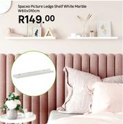 Spaceo Picture Ledge Shelf White Marble W60 x D10cm