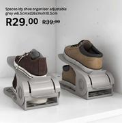 Spaceo Idy Shoe Organiser Adjustable Grey W6.5cm x D26cm x H10.5cm