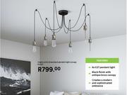 Inspire Antic Brass Black Pendant Light Canopy 6 x E27