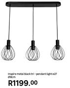 Inspire Metal Black Tri Pendant Light E27 x D18cm