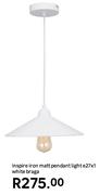 Inspire Iron Matt Pendant Light E27 x 1 White Braga