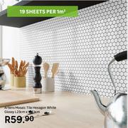 Artens Hexagon White Glossy Mosaic Tile L23cm x W23cm