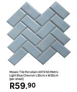Artens Metro Light Blue Chevron Porcelain Mosaic Tile L30cm x W30cm (Per Sheet)