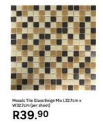 Mosaic Tile Glass Beige Mix L32.7cm X W32.7cm (Per Sheet)