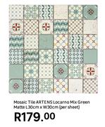Artens Locarno Mix Green Matte Mosaic Tile L30cm x W30cm (Per Sheet)