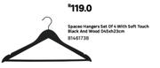 Spaceo Hangers Set Of 4 With Soft Touch Black & Wood D45 x H23cm 81461738