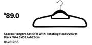 Spaceo Hangers Set Of 8 With Rotating Heads Velvet Black W44.5xD3.4xH23cm 81461765