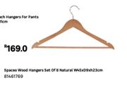 Spaceo Wood Hangers Set Of 8 Natural W45 x D9 x H23cm 81461769