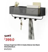 Estique Organizer With 5 Hooks Walnut & Black W32 x D9 x h9cm 81475313
