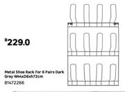 Metal Shoe Rack For 6 Pairs Dark Grey W44 x D6 x H72cm 81472266