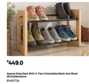 Spaceo Shoe Rack With 2 Tiers Extendable Black & Wood W23 x D64 x H5cm 81461734