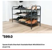 Spaceo Studio Shoe Rack Stackable Black W5 x D93 x H37cm 81461778