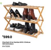  Shoe Rack Orner Bamboo With 3 Shelves W67 x D25 x H46cm 81473200