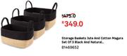  Storage Baskets Jute & Cotton Magura Set Of 3 Black & Natural 81469652