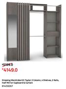 Dressing Wardrobe Kit Taylor 2 Column, 4 Shelves, 2 Rails, Half Mirror Cupboard & Curtain 81459267