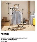 Spaceo Free Standing Duo Double Garment Rack Extendable W86 x D44 x H97cm 81461724