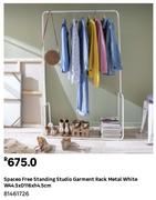 Spaceo Free Standing Studio Garment Rack Metal White W44.5 x D116 x H4.5cm 81461726