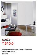 Sliding Wardrobe Door Kit Set Of 2 White H250 x W150cm 81407217