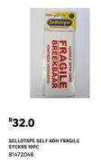 Sellotape Self ADH Fragile Stckrs 10Pc 81472048