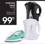 Everyday Value 1.7Ltr Kettle Or Stream Iron 1600W Power-Each