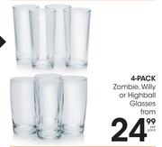 4-Pack Zombie, Willy Or Highball Glasses-Per Pack