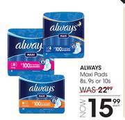 Always Maxi Pads 8's/9's Or 10's Pack-Each