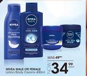 Nivea Male Or Female Lotion/Body Creams-400ml Each