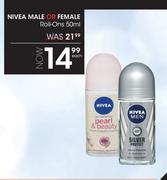 Nivea Male Or Female Roll Ons-50ml Each