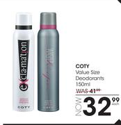 Coty Value Size Deodorants-150ml Each