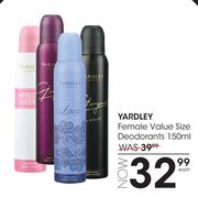 Yardley Female Value Size Deodorants-150ml Each