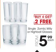 Single Zombi, Willy Or Highball Glasses-Each