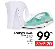Everyday Value Steam Iron + Kettle