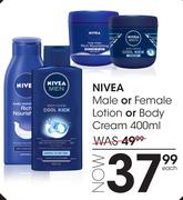 Nivea Male Or Female Lotion Or Body Cream-400ml Each