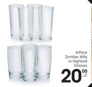 4 Pack Zombie, Willy Or Highball Glasses-Per Pack